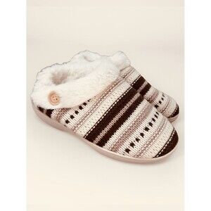 Aerosoles Memory Foam Fur Lined Fair Isle Knit Slippers Womens Medium 6.5 7 7.5